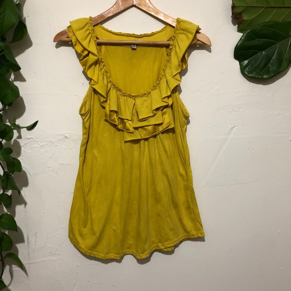 Anthro Bordeaux Bright Yellow Flutter Sleeve Tank
